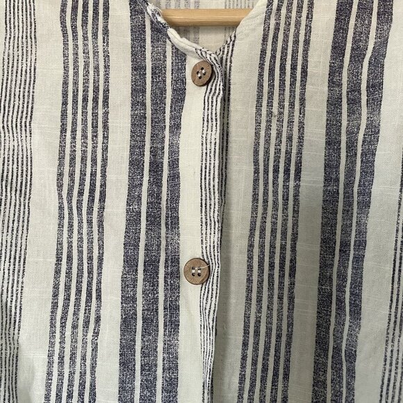 Jessica Simpson M Button-Up Striped Cotton Blouse puffed sleeves boho vintage - Picture 4 of 7